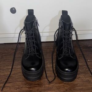 UGG Black Leather Lace-Up Boots